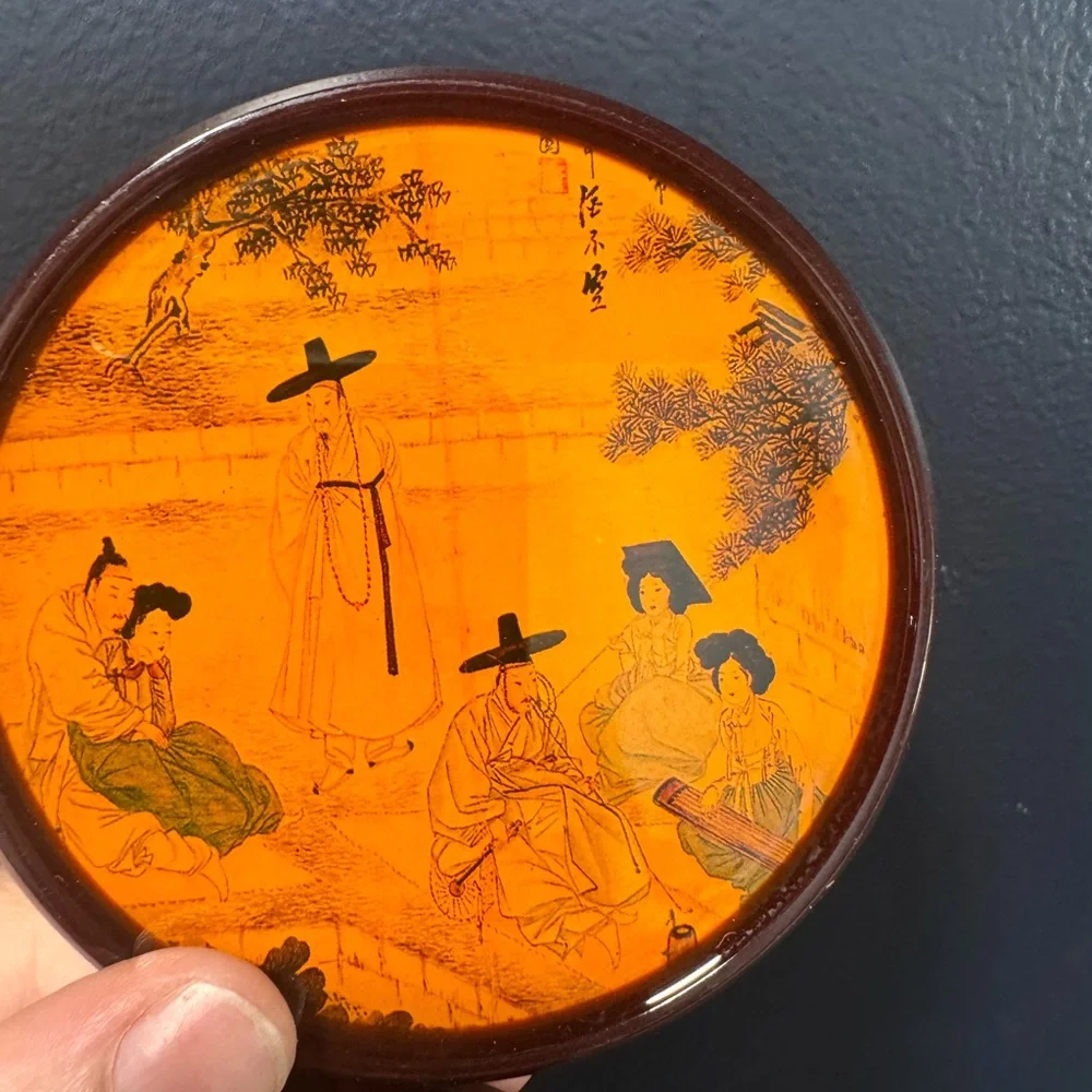 Vintage Formic Korean Lacquerware Coaster Set 4 Cork Back Coasters w/ Box